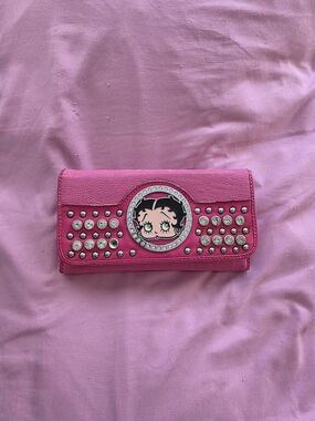 Pink Studded Character Wallet Clutch with Rhinestone Accent
